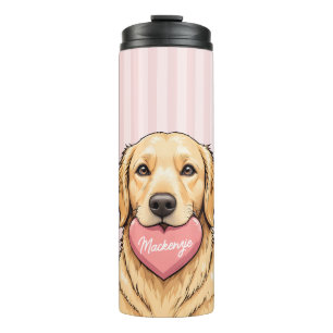 Personalized Cute Dog with Pink Heart Thermal Tumbler