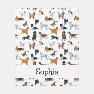 Personalized Cute Dogs Illustrations Pattern Fleec Fleece Blanket