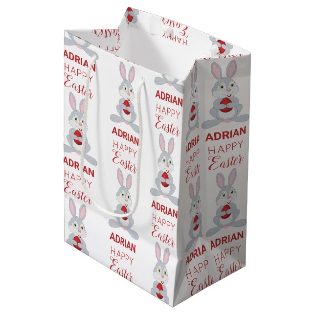 Personalized Cute Easter Rabbit Red Easter Egg  Medium Gift Bag (Front Angled)