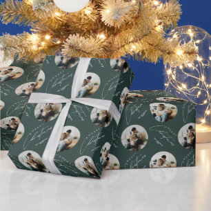 Personalized Cute Elegant Photo Green Christmas Wrapping Paper