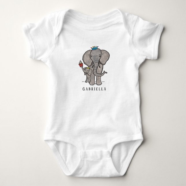 Personalized Cute Elephant and Baby Bodysuit (Front)