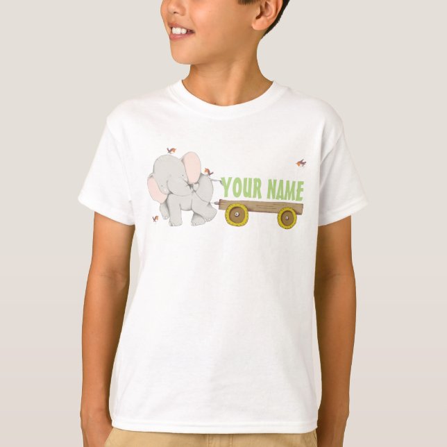 PERSONALIZED Cute Elephant Cart T-Shirt (Front)