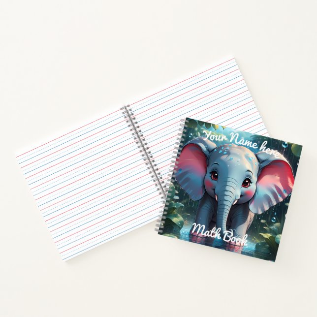 Personalized Cute Elephant in the Rain  Notebook (Inside)