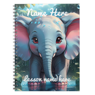 Personalized Cute Elephant in the Rain  Notebook