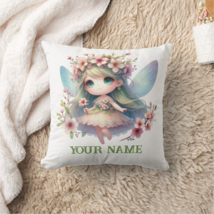 Personalized Cute Fairy & Floral Wreath Pillow