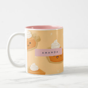 Personalized Cute Fall Pumpkin Pie Whipped Cream Two-Tone Coffee Mug