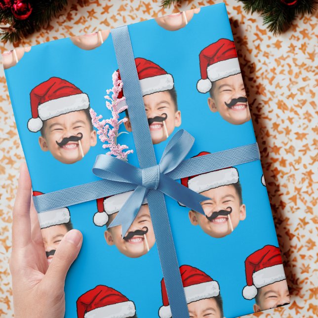 Personalized Cute Family Face Santa Hat Photo Xmas Wrapping Paper (Creator Uploaded)