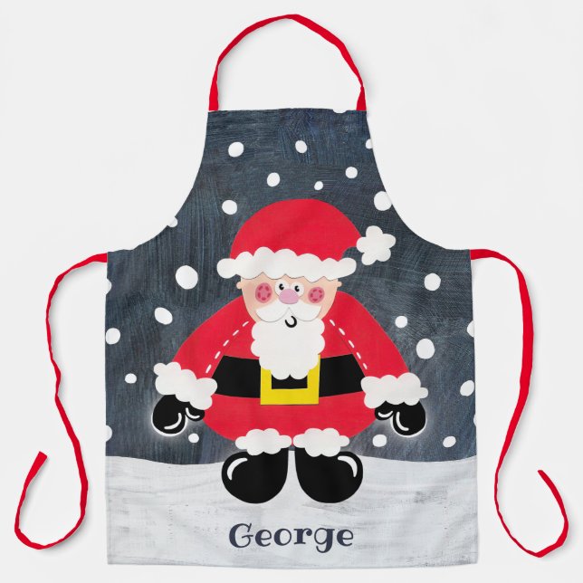 Personalized Cute Father Christmas Santa Claus Apron (Front)