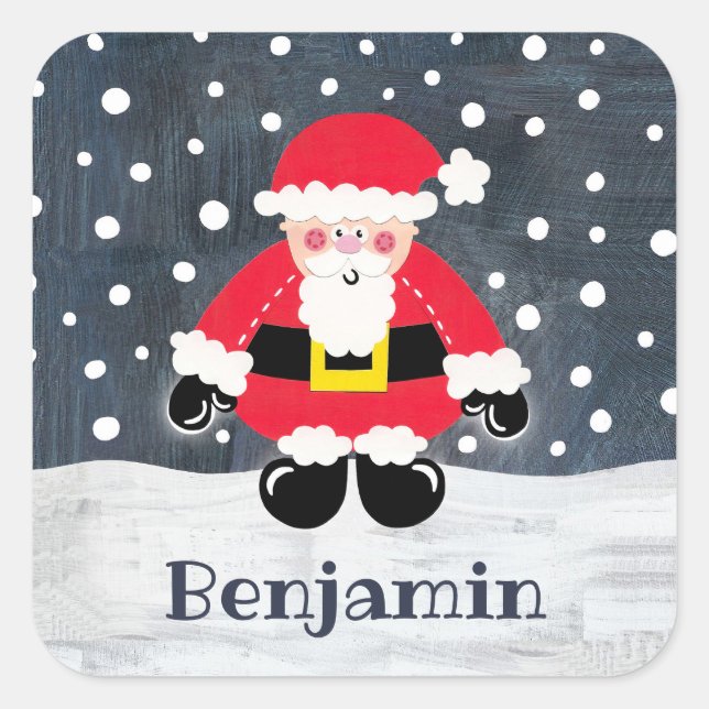 Personalized Cute Father Christmas Santa Claus Squ Square Sticker (Front)
