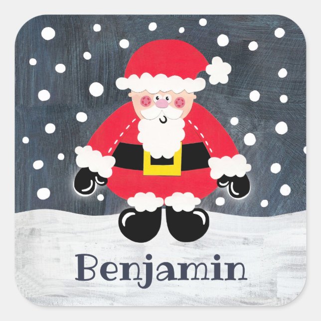 Personalized Cute Father Christmas Santa Claus Square Sticker (Front)