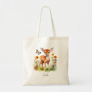 Personalized Cute Fawn and Butterflies  Tote Bag
