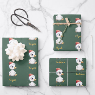 Personalized Cute Festive Christmas Goose Duck Wrapping Paper Sheet