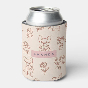 Personalized Cute French Bulldog Floral Can Cooler