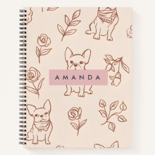Personalized Cute French Bulldog Floral  Notebook