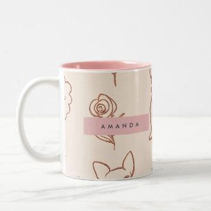 Personalized Cute French Bulldog Floral Two-Tone Coffee Mug