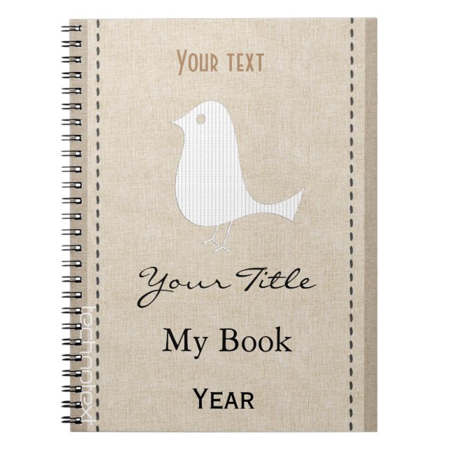 Personalized Cute Funny Bird Linen Look Spiral Notebook (Front)