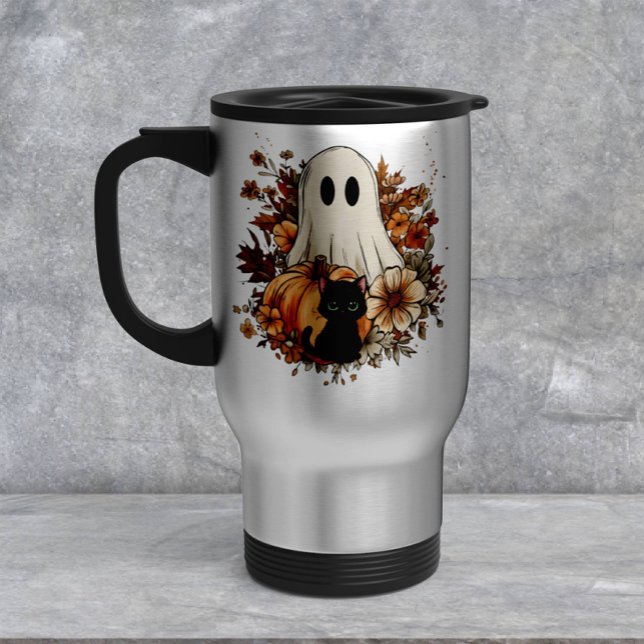 Personalized Cute Ghost and Black Cat Autumn Mug (Creator Uploaded)