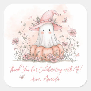 Personalized Cute Ghost Birthday Thank You Square Sticker
