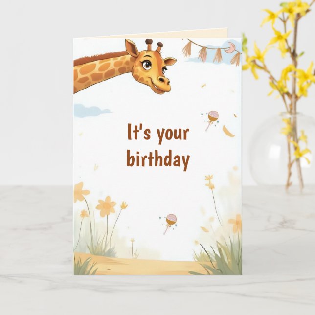 Personalized Cute Giraffe Birthday Card (Yellow Flower)