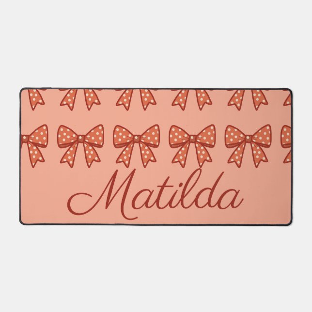 Personalized cute girly gingham bow  desk mat (Front)