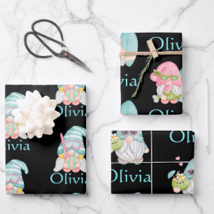 Personalized Cute Gnome Printed Christmas  Wrapping Paper Sheet