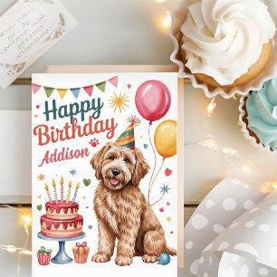 Personalized Cute Goldendoodle Birthday Card