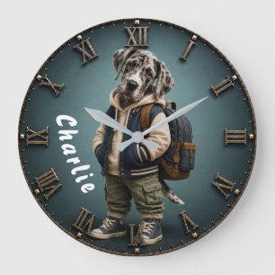 Personalized Cute Great Dane Puppy Backpack Large Clock