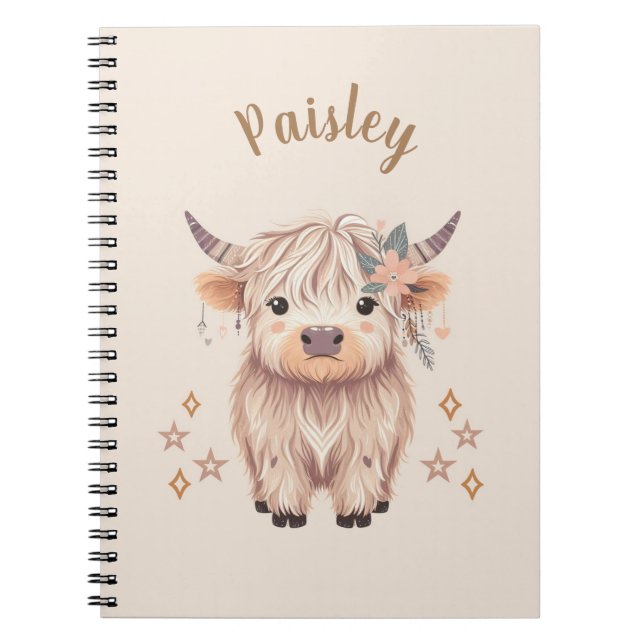Personalized Cute Highland Cow Notebook (Front)