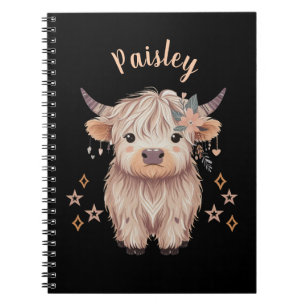 Personalized Cute Highland Cow Notebook Black