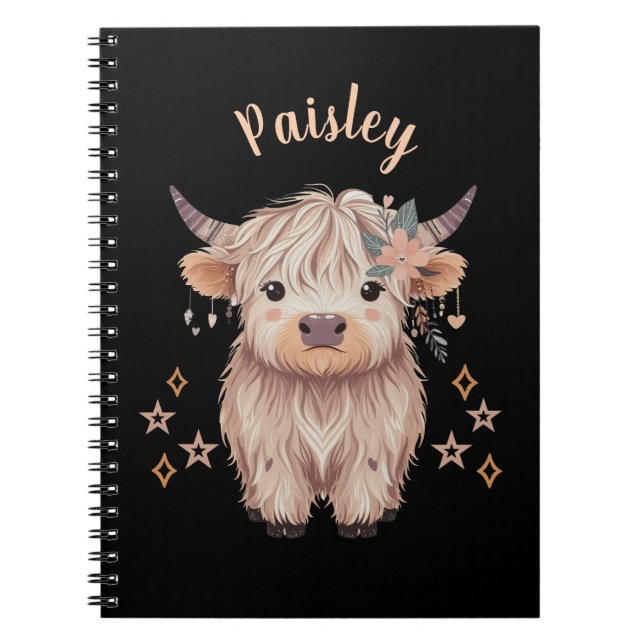 Personalized Cute Highland Cow Notebook Black (Front)