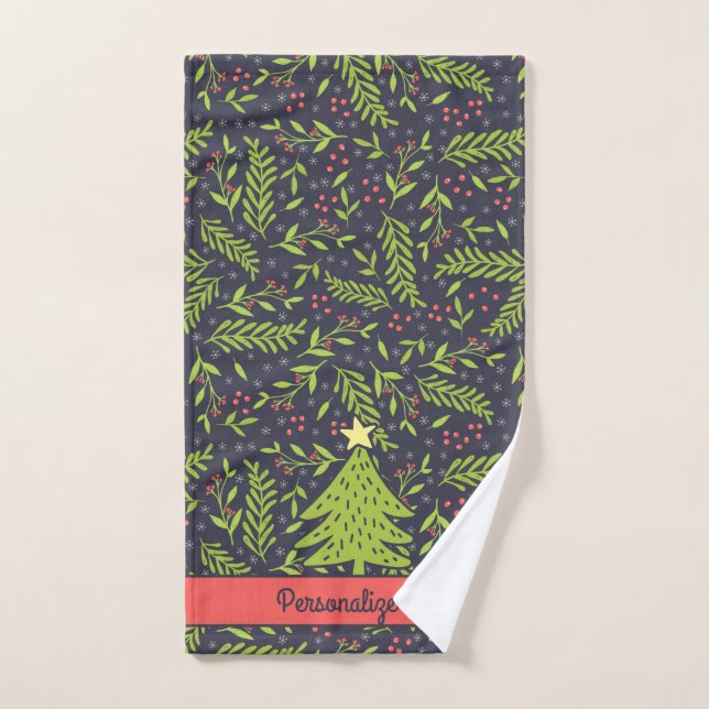 PERSONALIZED Cute Holiday Evergreens Hand Towel (Hand Towel)