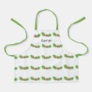 Personalized Cute Holly & Berries Christmas Apron