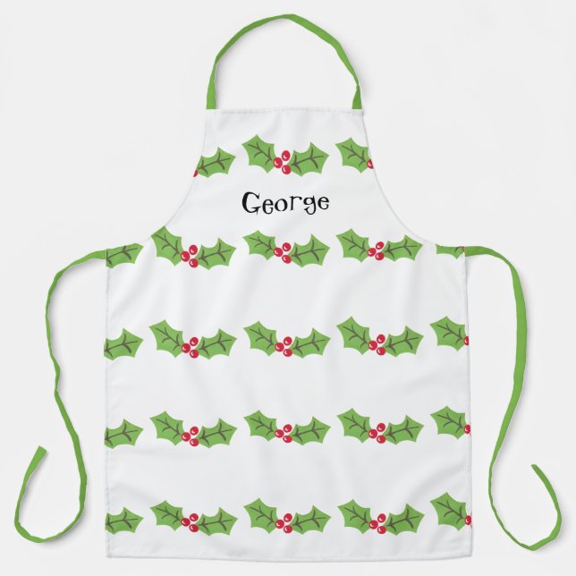Personalized Cute Holly & Berries Christmas Apron (Front)