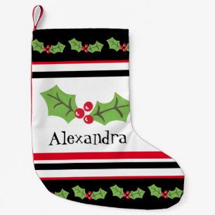 Personalized Cute Holly & Berries Small Christmas Stocking