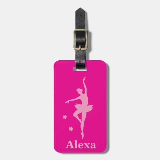 Personalized Cute Hot Pink ballerina Luggage Tag (Front Vertical)
