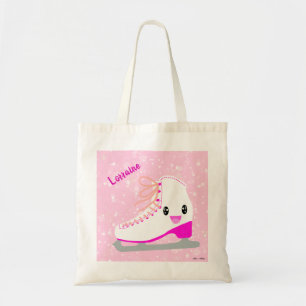 Personalized Cute Ice Skate Kawaii Pink Skating Tote Bag