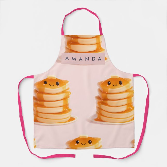 Personalized Cute Kawaii Pancake Stack with Syrup Apron (Front)