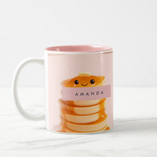 Personalized Cute Kawaii Pancake Stack with Syrup Two-Tone Coffee Mug