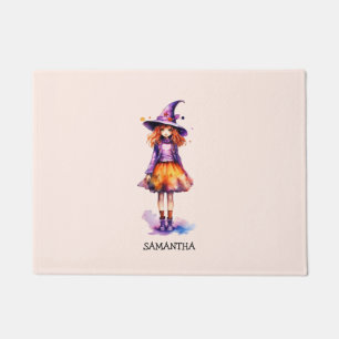 Personalized Cute Kid Witch Halloween Doormat