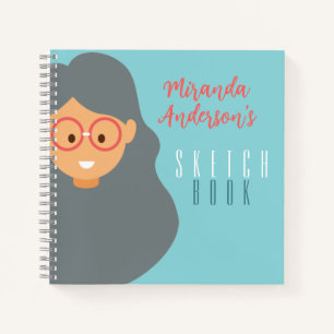 Personalized Cute Kids Blue and Pink Sketchbook Notebook
