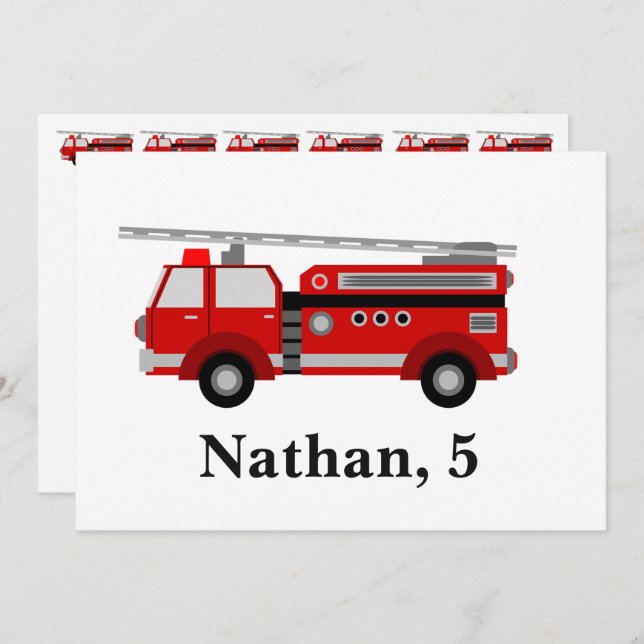 Personalized Cute Kids Red Firetruck Invitation (Front/Back)