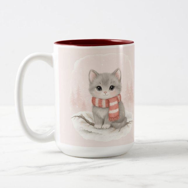 Personalized Cute Kitten Winter Mug (Left)
