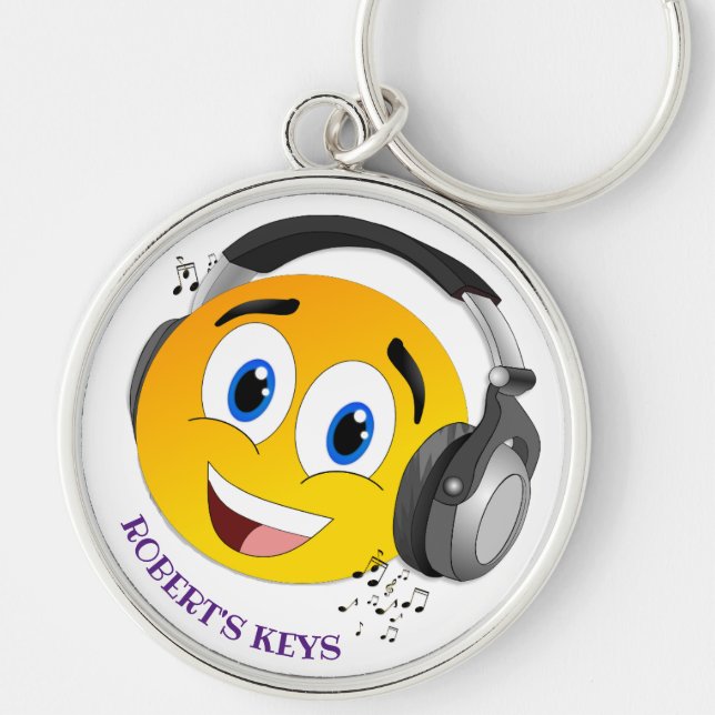 Personalized Cute Listening to Music emoji Key Ring (Front)