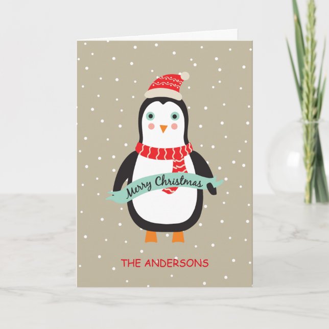 Personalized Cute Little Christmas Penquin  Holiday Card (Front)
