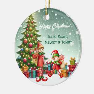 Personalized Cute Little Elf Christmas Photo Ceramic Tree Decoration