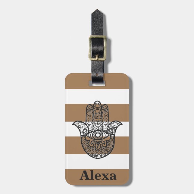 Personalized Cute lucky hamsa hand stripes Luggage Tag (Front Vertical)