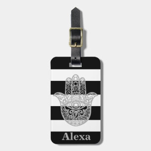 Personalized Cute lucky hamsa hand stripes Luggage Tag