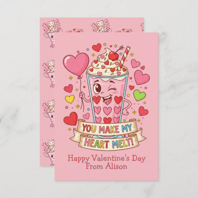 Personalized Cute Milkshake Classroom Valentine (Front/Back)