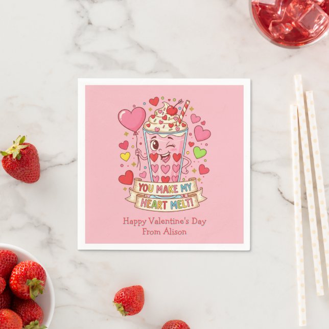 Personalized Cute Milkshake Classroom Valentine Napkin (Insitu)