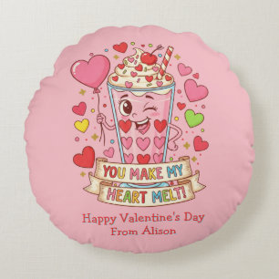 Personalized Cute Milkshake Valentine Round Cushion